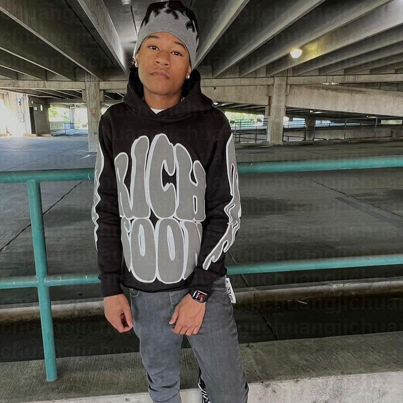 Winter Letters Puff Print Loose Hip Hop Streetwear Men's  Hoodie