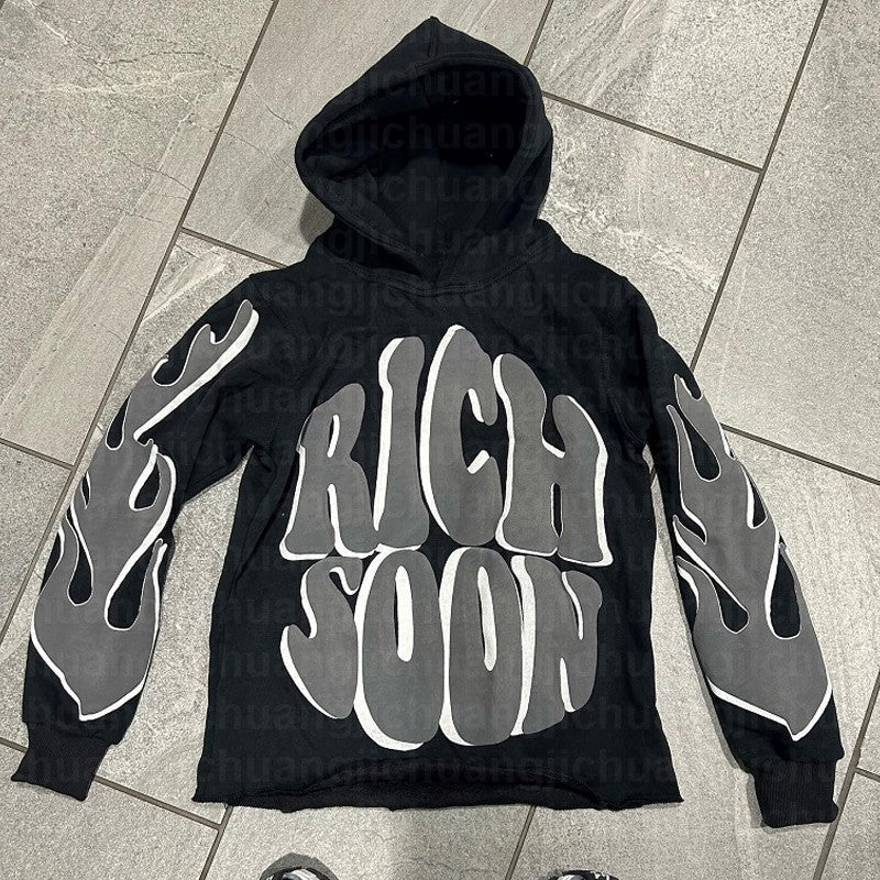 Winter Letters Puff Print Loose Hip Hop Streetwear Men's  Hoodie